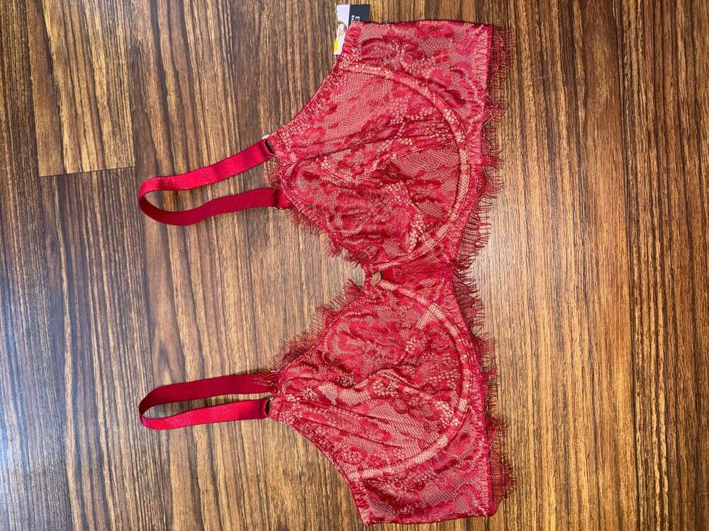 Sofia Intimates by Sofia Vergara Eyelash Lace Balconette Bra Red Metallic